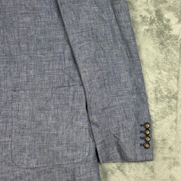Murano Baird McNutt Linen Blazer Mens Medium Blue Two Button Sport Coat - Picture 7 of 12